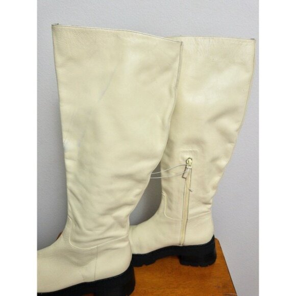 NEW By FAR Russel Lamb Leather Knee High Boots 40 Ivory Chunky Lug 10 Platform - Picture 7 of 13